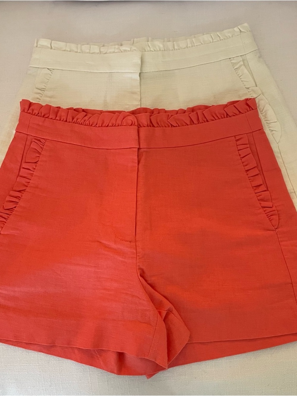 J. Crew Lot Of 2 Linen Blend High-Rise Ruffle Trim Chino Shorts Womens Size 0